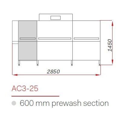 МАШИНА ПОСУДОМОЕЧНАЯ COMENDA AC3-25 RL/СУШКА/ДОЗ./CWV/ЦЕНТР. СЛИВ