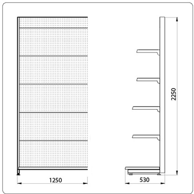 Пристенный перфорированный стеллаж Eco Line L=1250 мм H=2250 мм 5