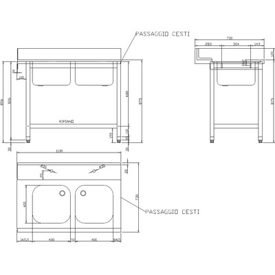 СТОЛ Д/ГРЯЗ.ПОСУДЫ DIHR T55 1100 DX СПЕЦ. 2 ВАННЫ