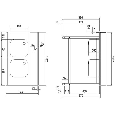 СТОЛ Д/ГРЯЗ.ПОСУДЫ DIHR T55 1200 DX СПЕЦ. 2 ВАННЫ